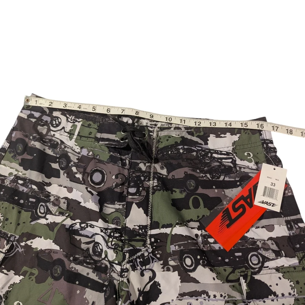 Vast Car Print Camo Board Shorts Size 33
